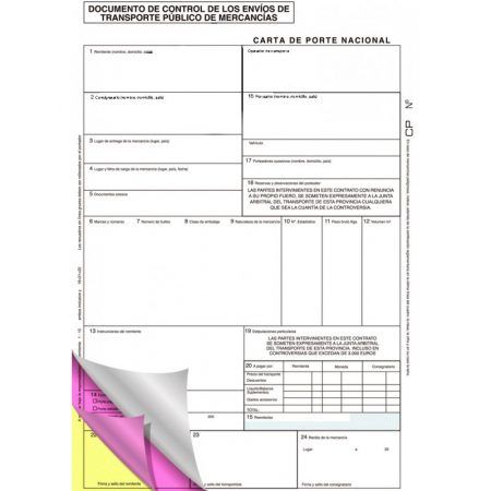 CARTA DE PORTE ANÓNIMA A4 - Documentos de Transporte